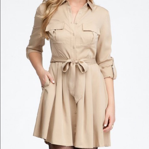 bebe Dresses & Skirts - BEBE “Kendra” khaki tan safari trench dress sz S